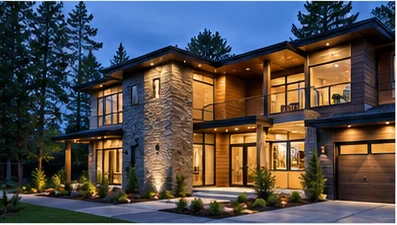Illustrative residential home with exterior architectural lighting